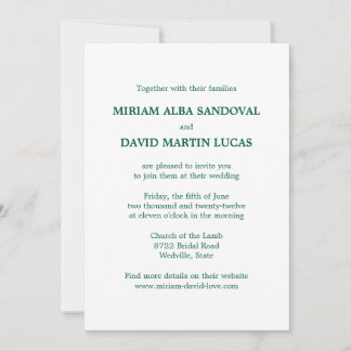 Invitation Mariage vert bilingue minimaliste