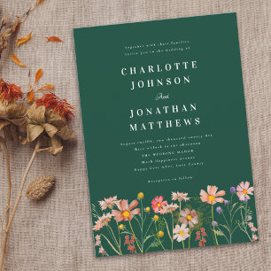 Invitation Mariage Vert Bohème Rustique aux Fleurs Sauvages