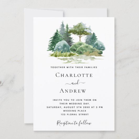 Invitation Mariage vert boisé (Devant)