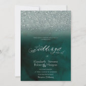 Invitation Mariage Vert Bokeh Pailleté Élégant (Devant)