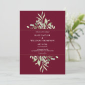 Invitation Mariage Vert Botanique Bourgogne Or (Debout devant)