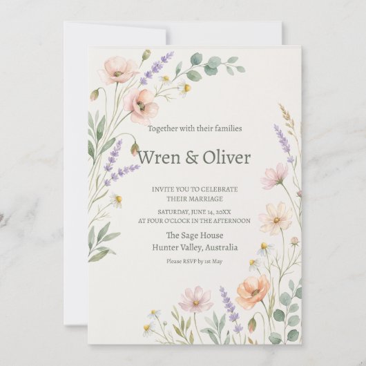 Invitation Mariage Vert Botanique Rustique (Devant)