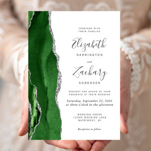 Invitation Mariage Vert Chasseur Agate Argent
