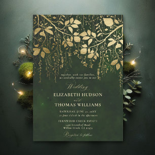 Invitation Mariage vert Chasseur d'or de la forêt enchantée