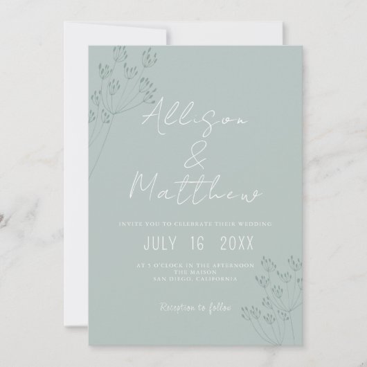 Invitation Mariage Vert Chic Floral (Devant)