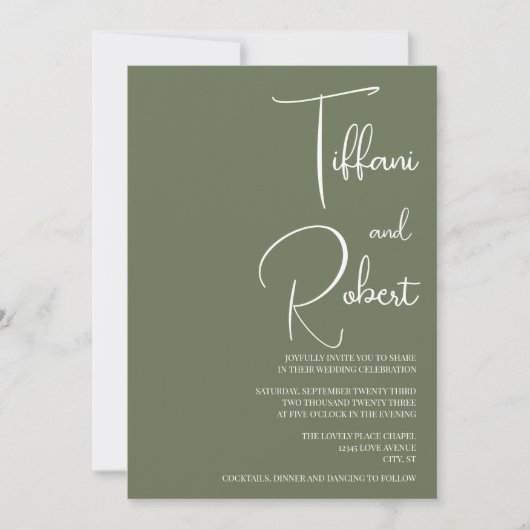 Invitation Mariage vert Chic Sage (Devant)
