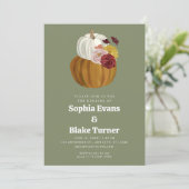 Invitation Mariage vert Citrouille de chute orange et blanc (Debout devant)