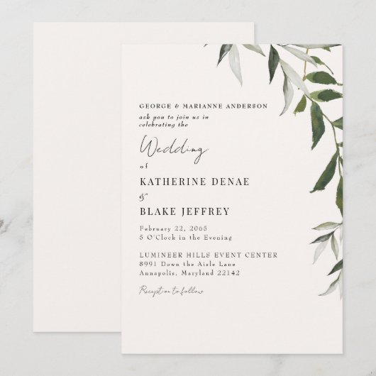 Invitation Mariage Vert Clair Champagne (Devant / Derrière)