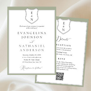 Invitation Mariage Vert Crête Élégant Classique Formel