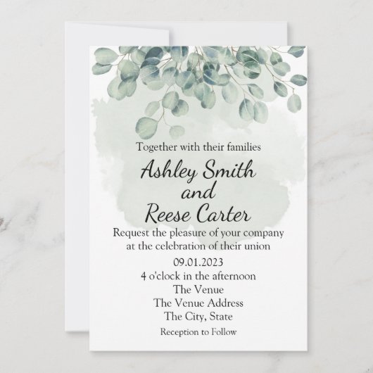 Invitation MARIAGE VERT customisé SAUVER LES DATES (Devant)