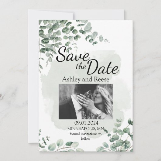 Invitation MARIAGE VERT customisé SAUVER LES DATES (Devant)