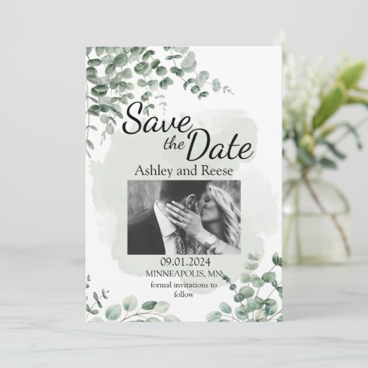 Invitation MARIAGE VERT customisé SAUVER LES DATES (Debout devant)