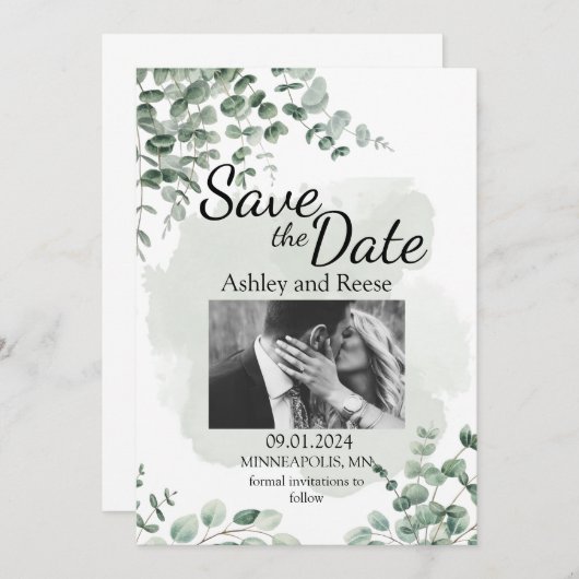 Invitation MARIAGE VERT customisé SAUVER LES DATES (Devant / Derrière)