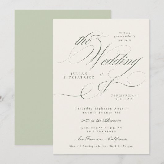 Invitation Mariage Vert dans un Jardin Formel (Devant / Derrière)