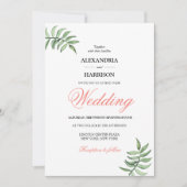 Invitation Mariage vert de corail botanique moderne (Devant)