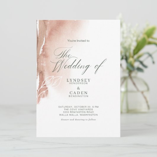 Invitation Mariage vert de forêt Abstraite brûlée orange mode (Debout devant)