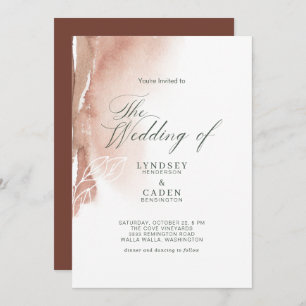 Invitation Mariage vert de forêt Abstraite brûlée orange mode