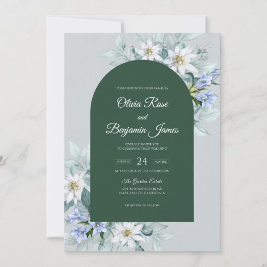 Invitation Mariage Vert de forêt Daisy Eucalyptus (Devant)