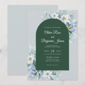 Invitation Mariage Vert de forêt Daisy Eucalyptus (Devant / Derrière)
