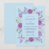 Invitation Mariage Vert de gris Violet Poudré (Devant / Derrière)