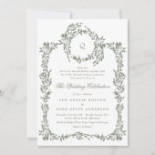 Invitation Mariage vert de la couronne végétale Monogramme Sa (Devant)
