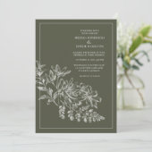 Invitation Mariage vert de la forêt de dessin de ligne (Debout devant)