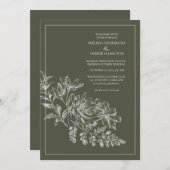 Invitation Mariage vert de la forêt de dessin de ligne (Devant / Derrière)