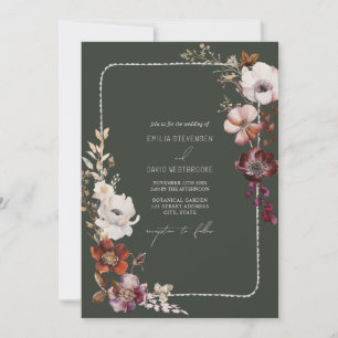 Invitation Mariage vert de la frontière à la main d'anémone t