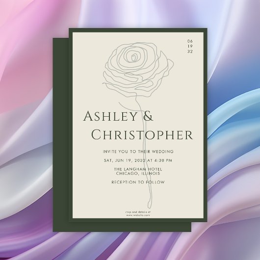 Invitation Mariage vert de la mousse foncée florale dessinée 