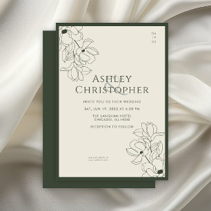 Invitation Mariage vert de la mousse foncée florale dessinée 