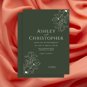 Invitation Mariage vert de la mousse foncée florale dessinée