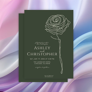 Invitation Mariage vert de la mousse foncée florale dessinée