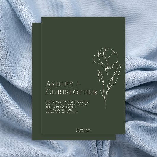 Invitation Mariage vert de la mousse foncée florale dessinée 