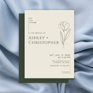 Invitation Mariage vert de la mousse foncée florale dessinée
