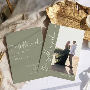 Invitation Mariage vert de la photo moderne tendance