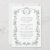 Invitation Mariage vert de l'âge orné victorien Grace Floral (Devant)