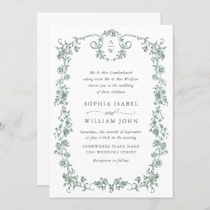 Invitation Mariage vert de l'âge orné victorien Grace Floral