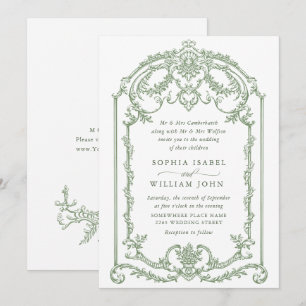 Invitation Mariage vert de l'âge orné victorien Grace Floral