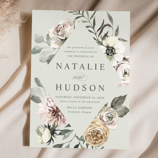 Invitation Mariage vert de l'image de la trame florale hivern