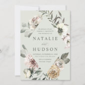 Invitation Mariage vert de l'image de la trame florale hivern (Devant)