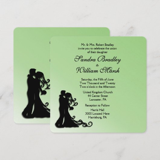 Invitation Mariage vert de mariée et de chambre (Devant / Derrière)