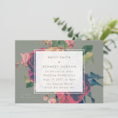 Invitation Mariage vert de mousse Vintage Rose antique (Debout devant)