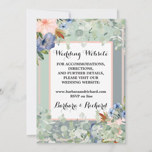 Invitation Mariage vert de pêche bleu foncé (Dos)