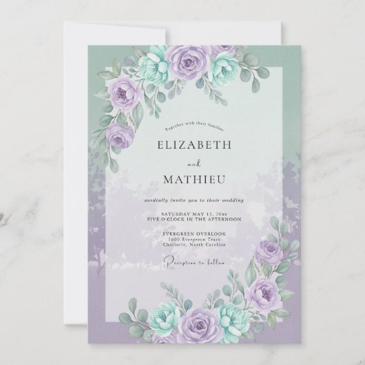 Invitation Mariage Vert de Perwinkle à la Menthe (Devant)
