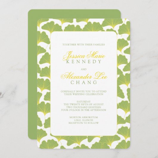 Invitation Mariage vert de printemps de l'arbre Ginkgo (Devant / Derrière)