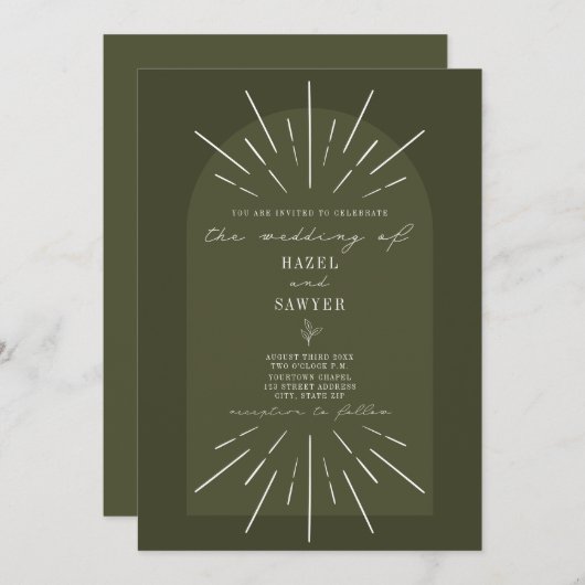 Invitation Mariage vert de script Arche d'art en ligne (Devant / Derrière)