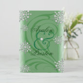 Invitation Mariage vert d'hiver sur le flocon des neiges (Debout devant)
