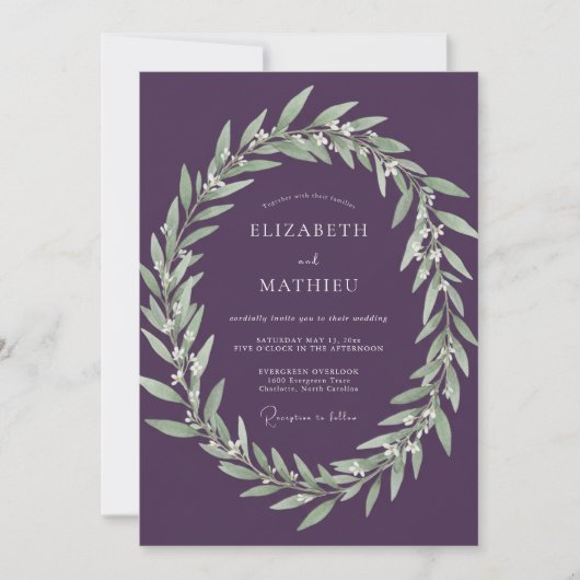 Invitation Mariage Vert Égoutté d'Aubergine (Devant)