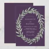 Invitation Mariage Vert Égoutté d'Aubergine (Devant / Derrière)