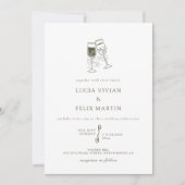 Invitation Mariage vert élégant en bois d'olive (Devant)
